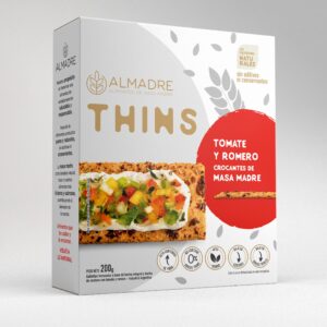 CROCANTES HORNEADOS DE MASA MADRE THINS TOMATE Y ROMERO ALMADRE X200GR